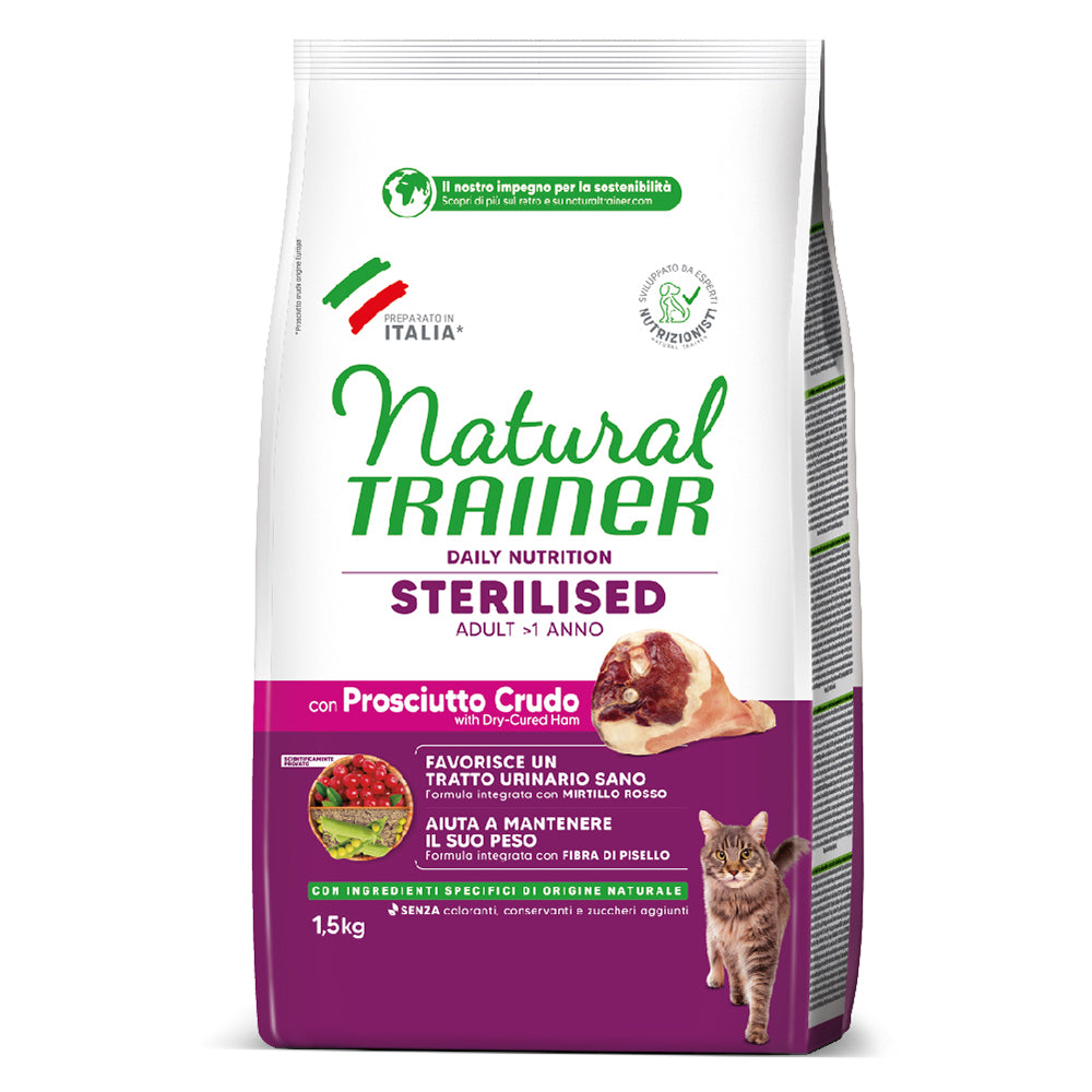 Natural Trainer adult sterilised cat food prosciutto 1.5kg